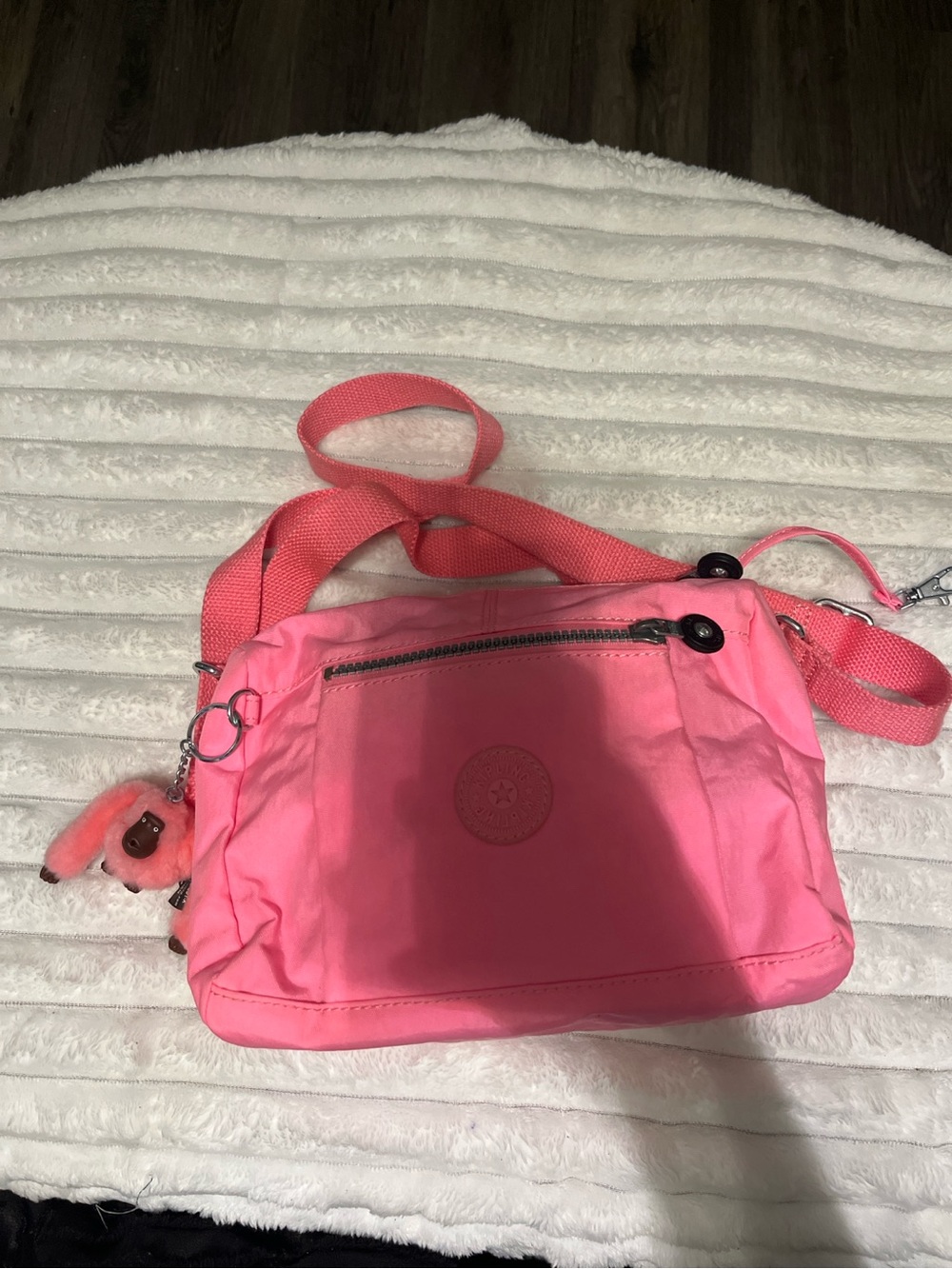 Pink Kipling Nylon Crossbody Shoulder Bag w/ Monkey Keychain